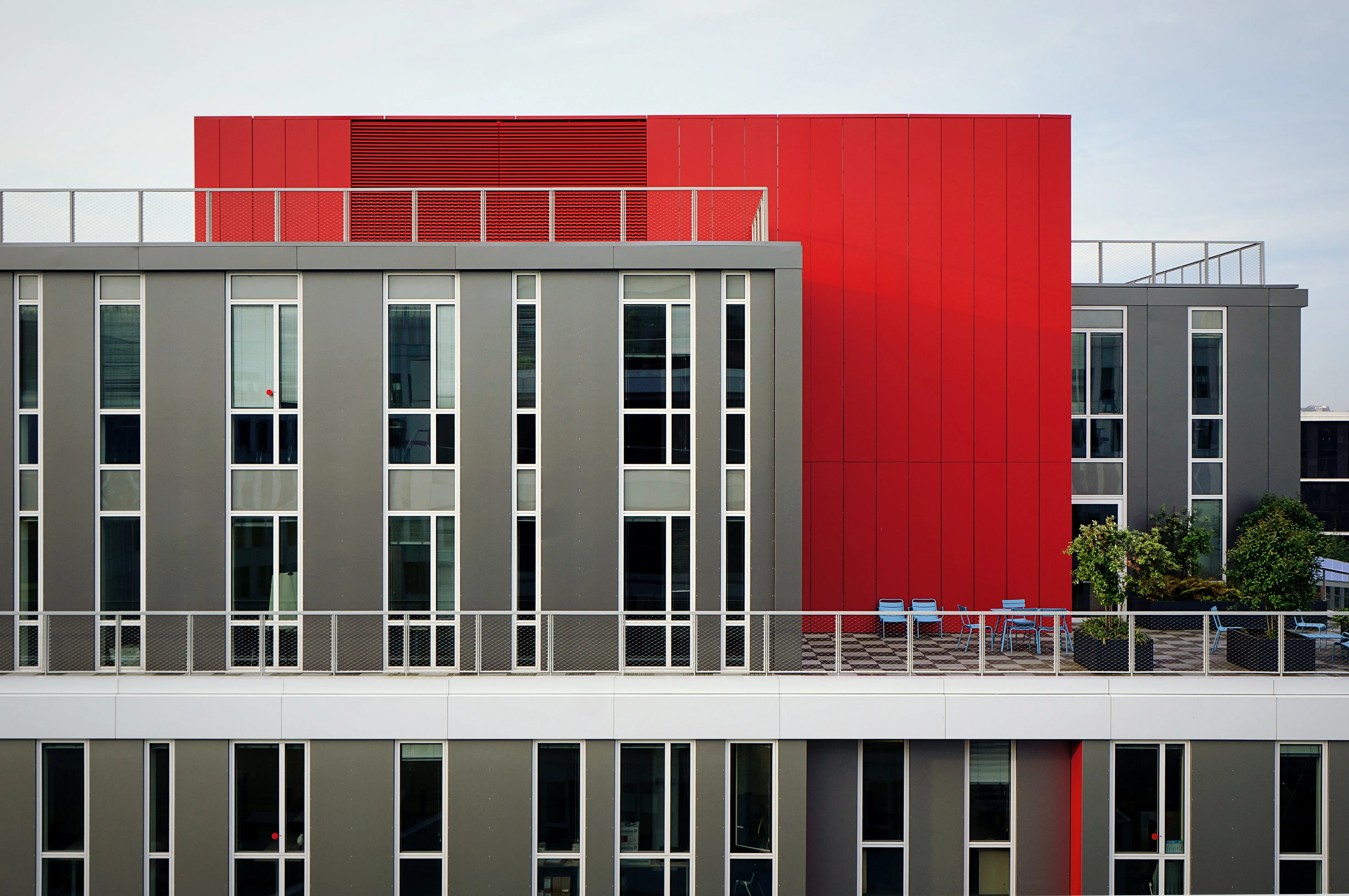 Modern architecture building in red and gray