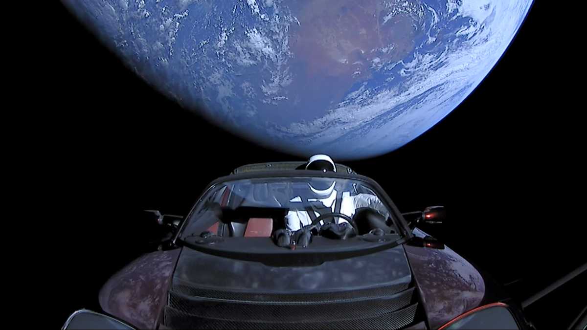 The Tesla Roadster in Space.